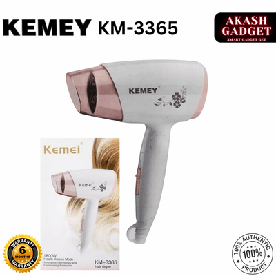Kemey KM-3365 Hot And Normal Air Foldable Hair Dryer | 1800W Powerful Motor_img_0