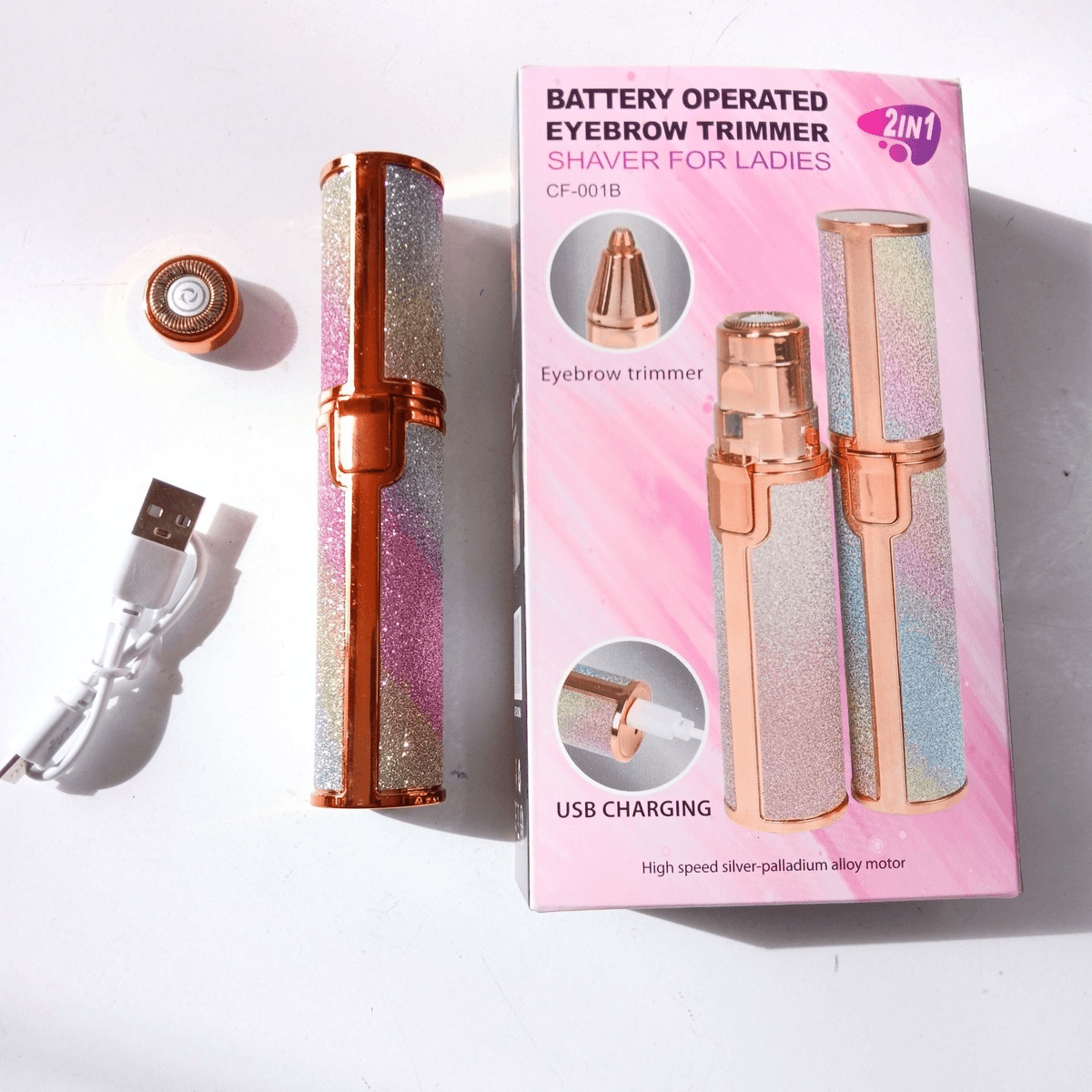 CF-001B 2-in-1 Rechargeable Eyebrow Trimmer and Facial Hair Remover for Ladies