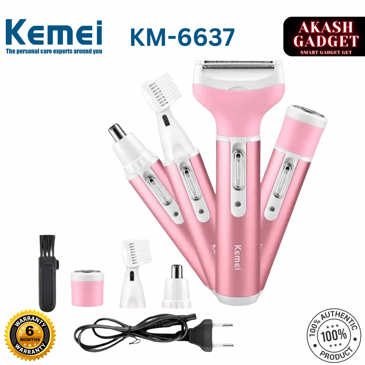 Kemei KM-6637 Multifunctional 4 in 1 Face, Eyebrow, Nose, & Lady Shaver for Women