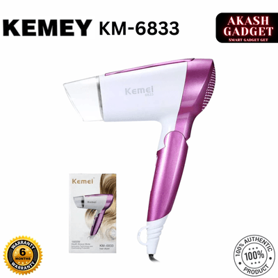 Kemey KM-6833 Hot And Normal Air Foldable Hair Dryer | 1600W Powerful Motor_img_0